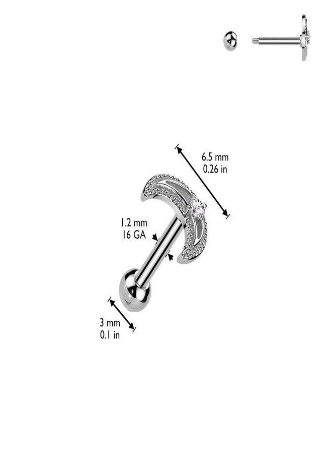 Pierced Owl 16GA 316L Stainless Steel CZ Crystal Crescent Moon Barbell Stud (Gold Tone) - Image 2