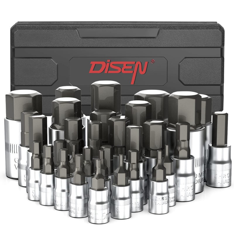 DISEN 32-Piece HEX Bit Socket Set, SAE & Metric Allen Wrench Socket Set with Enhanced Storage Case, Premium Heat Treated Chrome Vanadium Steel & S2 Alloy Steel - Image 1