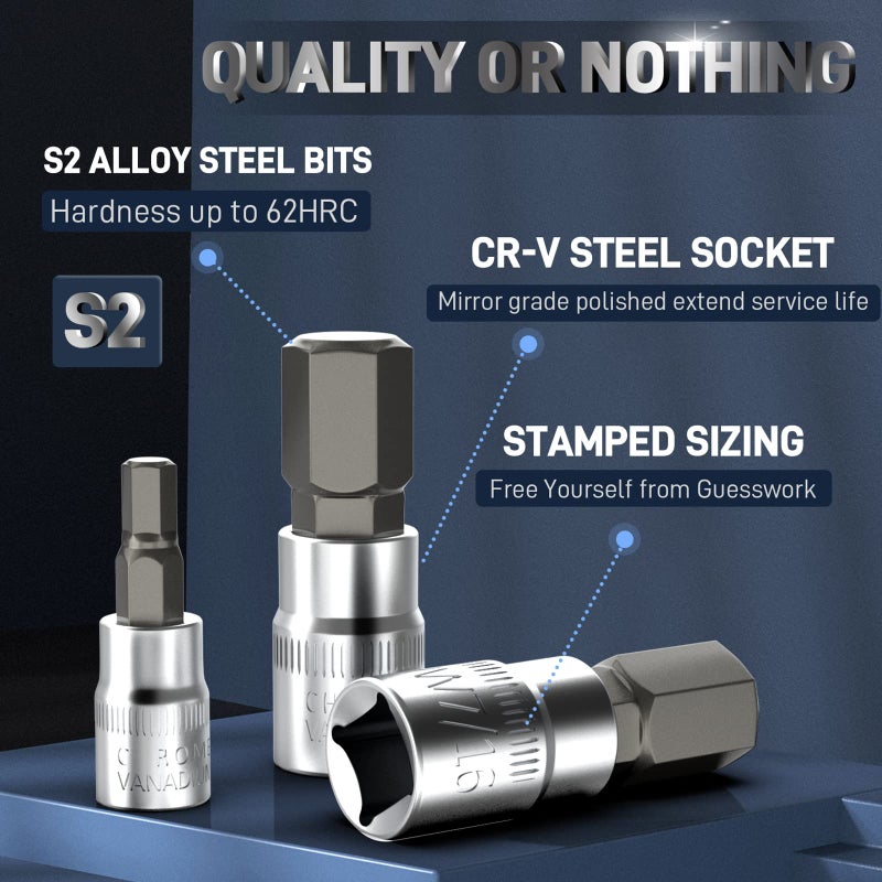 DISEN 32-Piece HEX Bit Socket Set, SAE & Metric Allen Wrench Socket Set with Enhanced Storage Case, Premium Heat Treated Chrome Vanadium Steel & S2 Alloy Steel - Image 2