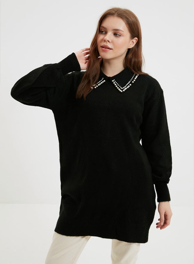 trendyol سترة محبوكة ناعمة باللون الأسود من Baby Collar and Pearls TCTAW22AK0238 - Image 1