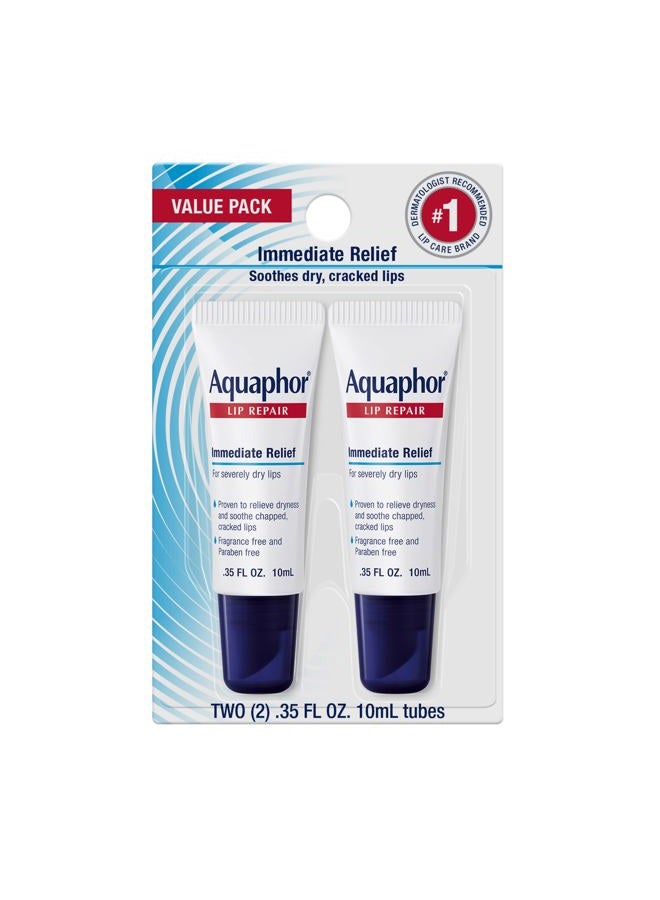 Aquaphor Lip Repair Ointment, Moisturizing Lip Balm Pack, Relieves Dryness, 0.35 Tube, Pack of 2 - Image 1