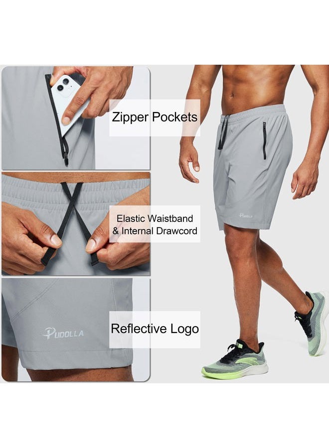 Pudolla Men's Workout Running Shorts Lightweight Gym Athletic Shorts for Men with Zipper Pockets (Light Grey XX-Large) - Image 5