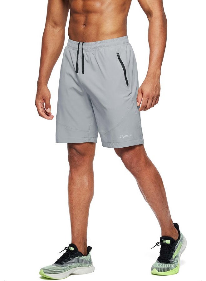 Pudolla Men's Workout Running Shorts Lightweight Gym Athletic Shorts for Men with Zipper Pockets (Light Grey XX-Large) - Image 2