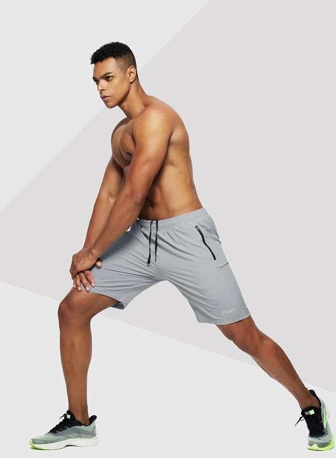 Pudolla Men's Workout Running Shorts Lightweight Gym Athletic Shorts for Men with Zipper Pockets (Light Grey XX-Large) - Image 3
