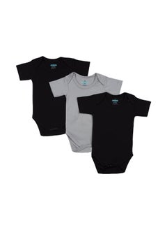 Babies Basic 100% Super Soft Cotton, Short Sleeves Romper/Bodysuit, For New Born To 24Months, Set Of 3 - Black, Navy,Grey  - Image 1