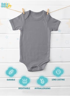 Babies Basic 100% Super Soft Cotton, Short Sleeves Romper/Bodysuit, For New Born To 24Months, Set Of 3 - Black, Navy,Grey  - Image 3