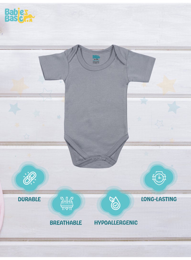Babies Basic 100% Super Soft Cotton, Short Sleeves Romper/Bodysuit, For New Born To 24Months, Set Of 3 - Black, Navy,Grey  - Image 4