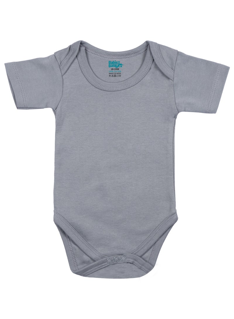 100% Super Soft Cotton, Short Sleeves Romper/Bodysuit, For New Born To 24Months, Set Of 3 - Black, Navy,Grey