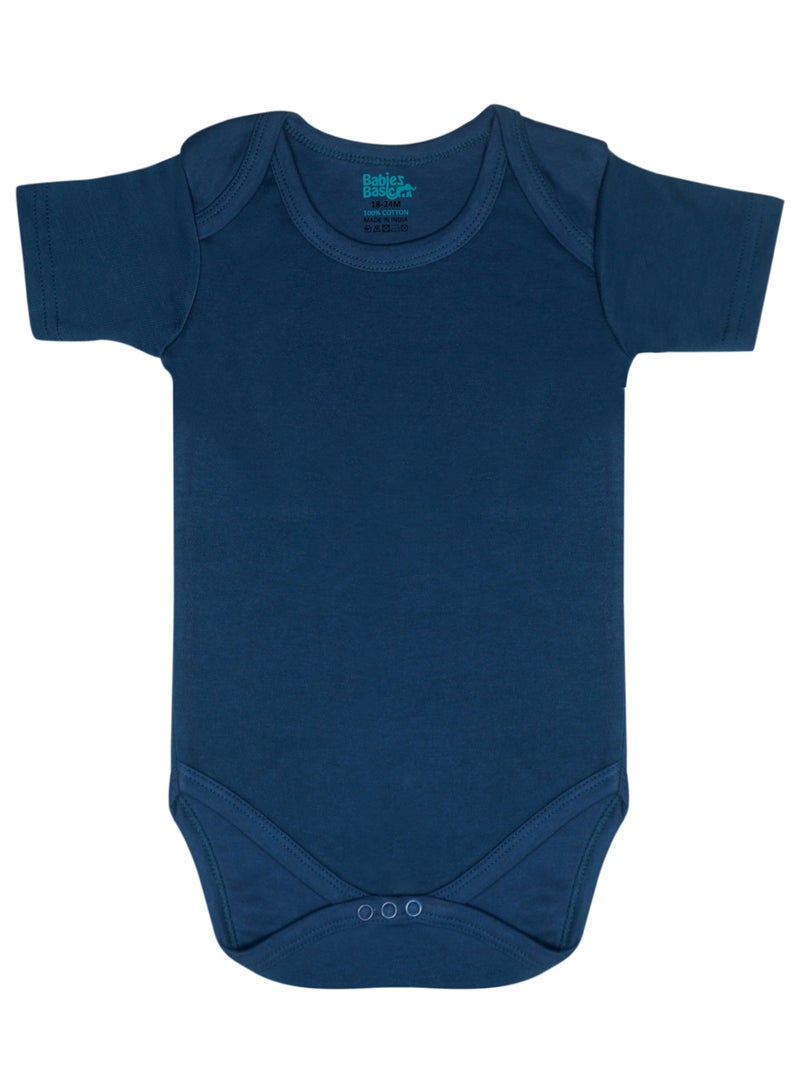 100% Super Soft Cotton, Short Sleeves Romper/Bodysuit, For New Born To 24Months, Set Of 3 - Black, Navy,Grey