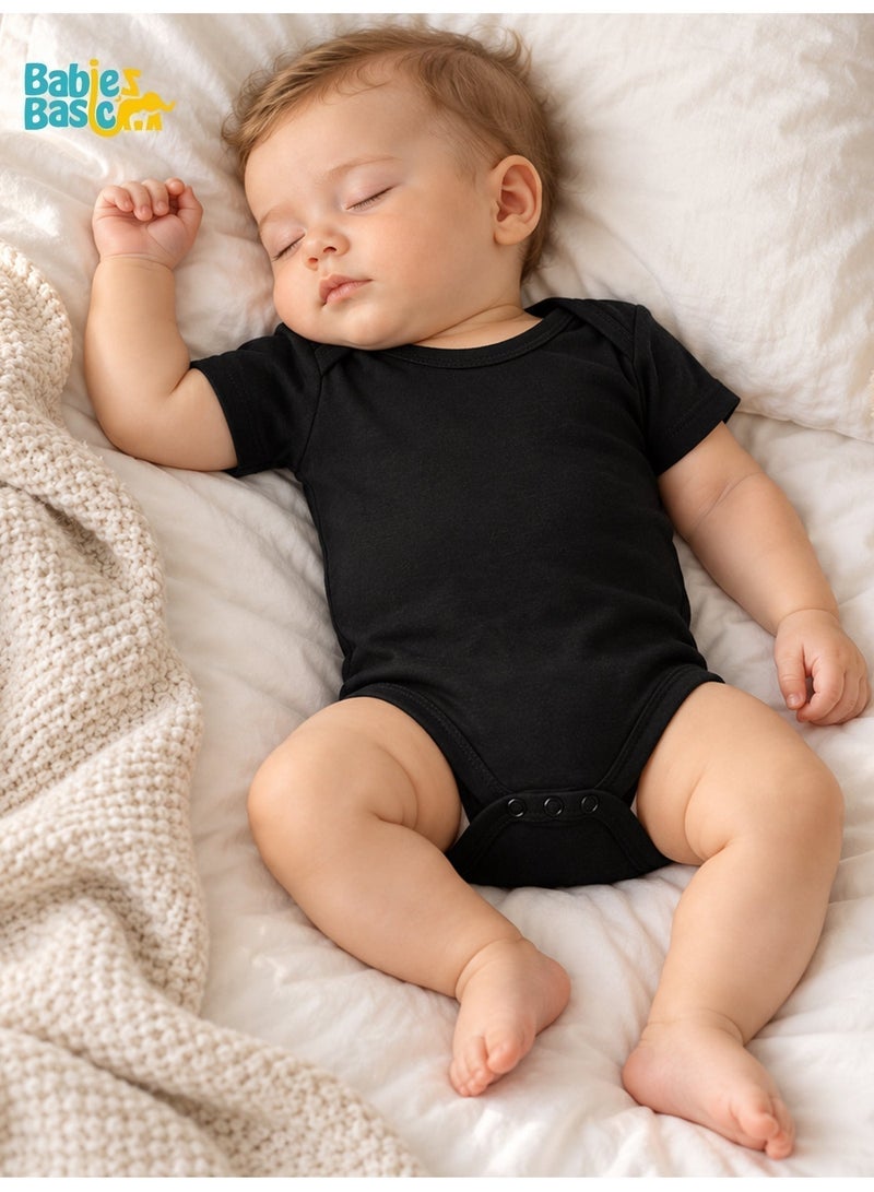 Babies Basic 100% Super Soft Cotton, Short Sleeves Romper/Bodysuit, For New Born To 24Months, Set Of 3 - Black, Navy,Grey - Image 4