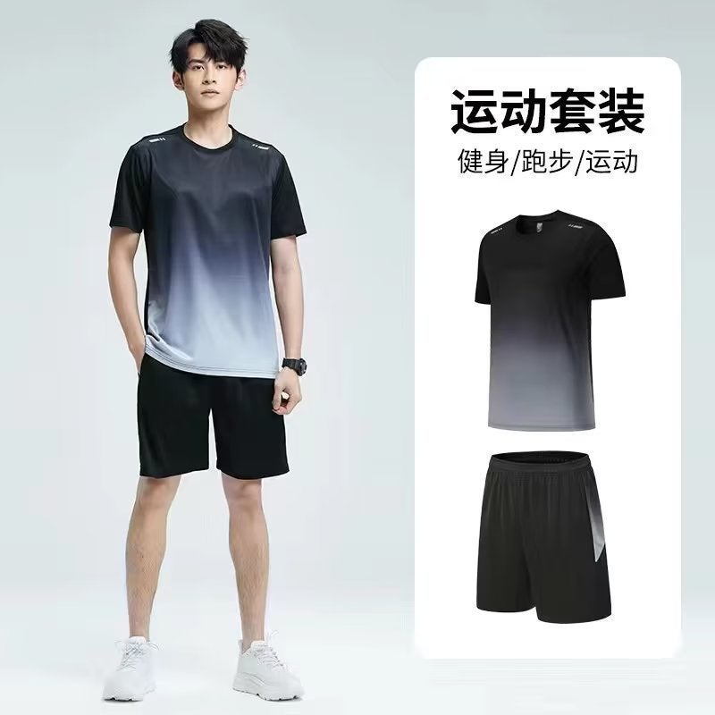 Summer Sports Short Sleeve Mens Leisure Outdoor Fitness Training suit Mens Running Quick Dry Shorts Wholesale Yoga Women Black gray  - Image 1