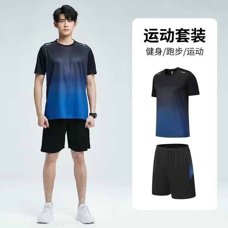 Summer Sports Short Sleeve Mens Leisure Outdoor Fitness Training suit Mens Running Quick Dry Shorts Wholesale Yoga Women Black gray  - Image 2