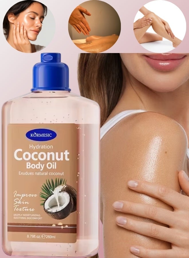 Kormesic زيت جوز الهند للجسم 260 مل، زيت جوز الهند الطبيعي للترطيب، تحسين نسيج البشرة، ترطيب عميق، زيت جوز الهند المهدئ للانزعاج للنساء والرجال - Image 1