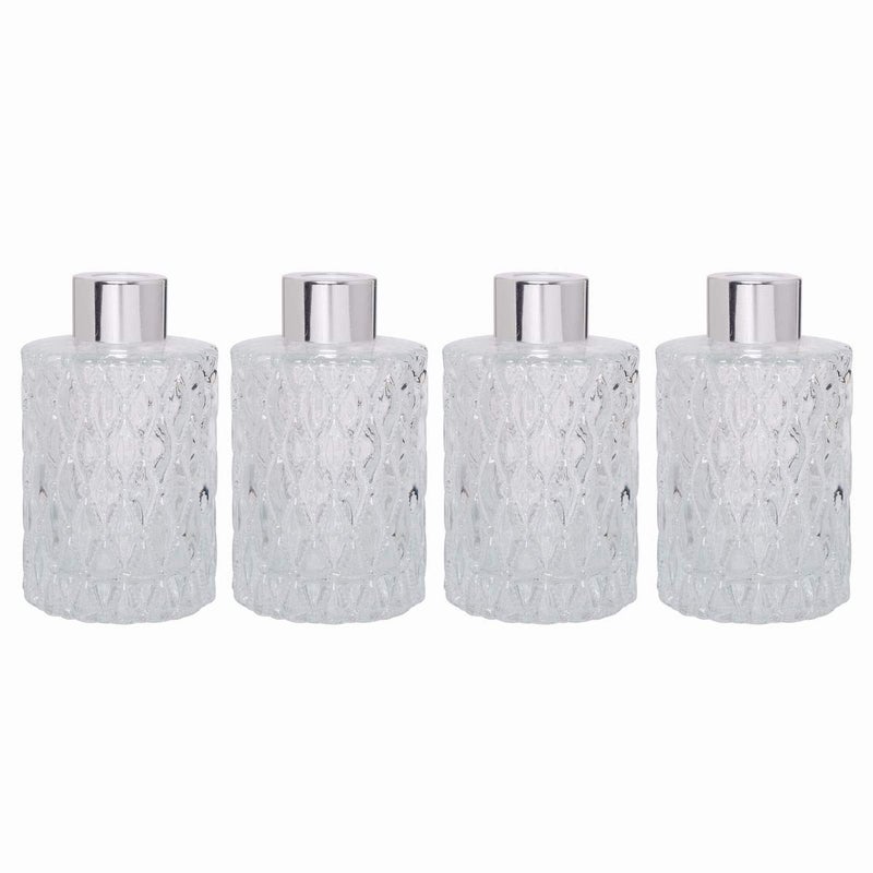 Hosley Mid Century Modern Glass Diffuser Bottles Set of 4  4 Inch High Ideal for Essential Oils Replacement Diffusers  Reed Sticks DIY Crafts O3 Silver