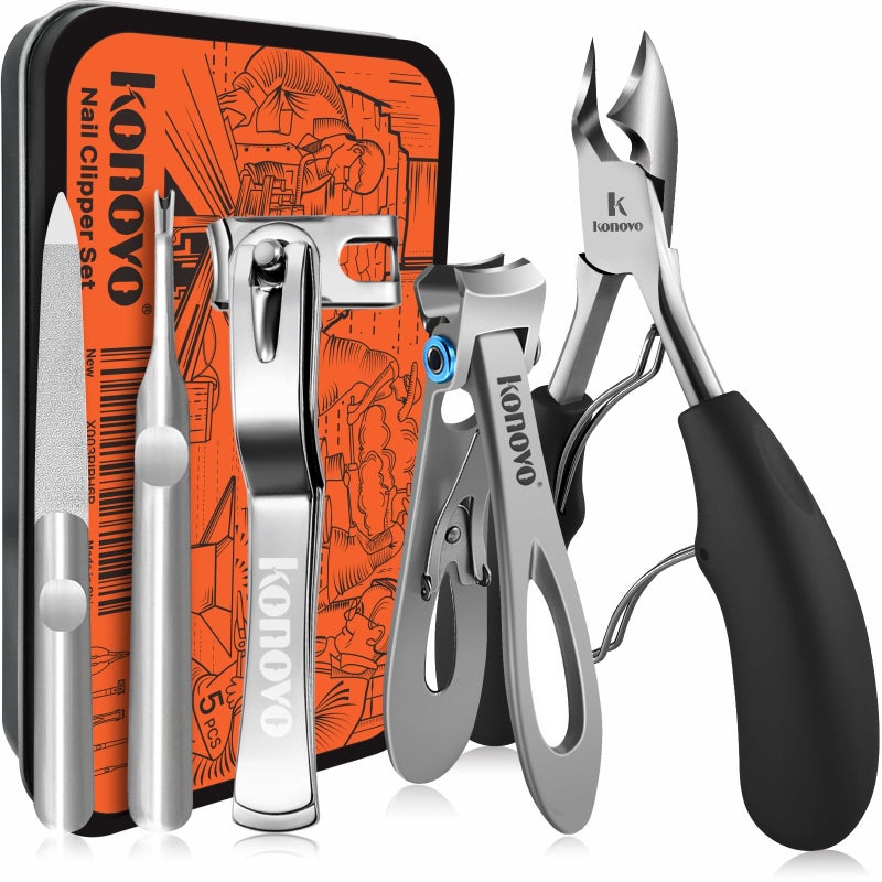 konovo Konovo Toenail Clippers for Seniors Thick Toenails Toe Nail Clippers Adult Thick Nails Long Handle 16mm Wide Jaw Opening Nail Clippers Heavy Duty Nail Clippers Kit 5Pcs
