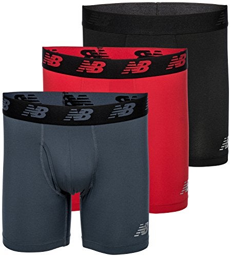 New Balance Men's 6" Boxer Brief Fly Front with Pouch, 3-Pack,Black/Team Red/Thunder, Small (29"-31") - Image 1