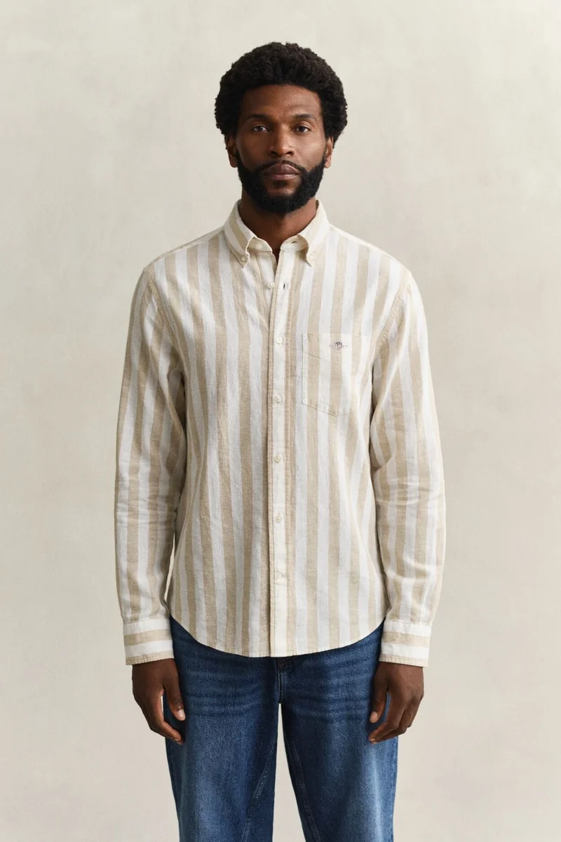 GANT  Regular Cotton Linen Stripe Shirt for Men | Best Price UAE