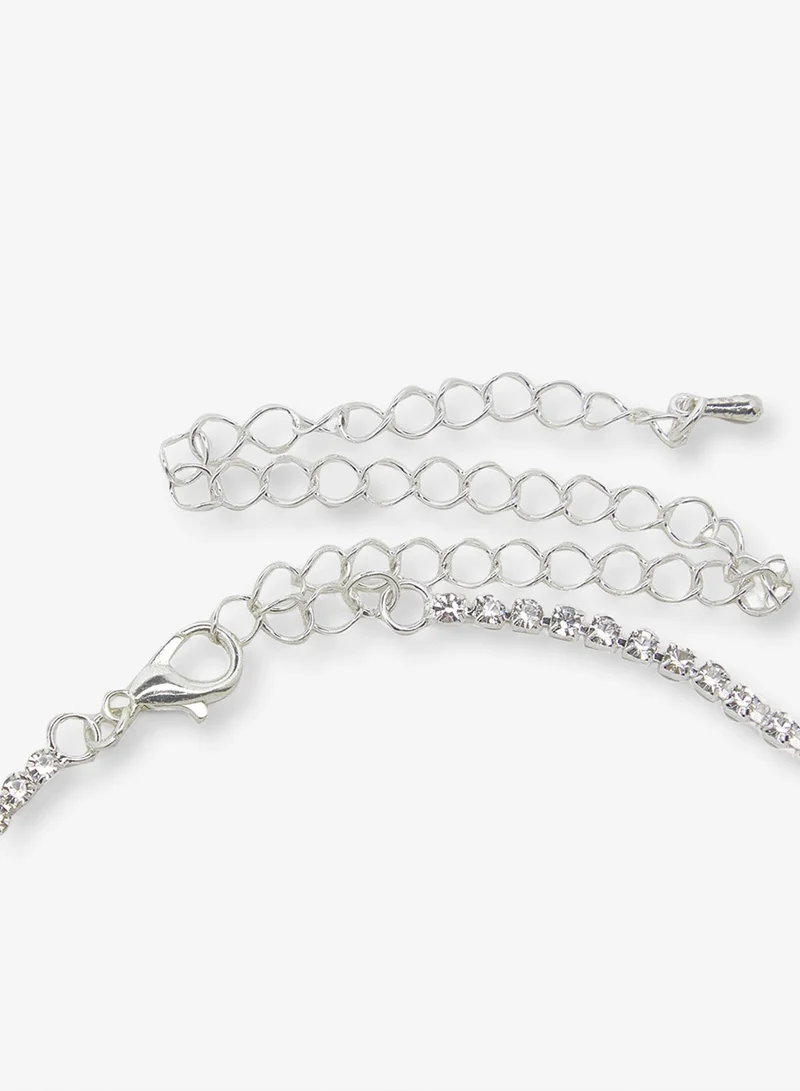 Ella Dainty Dainty Silver Diamonte Jewelry Set Necklace Earrings for Women | Best Price UAE