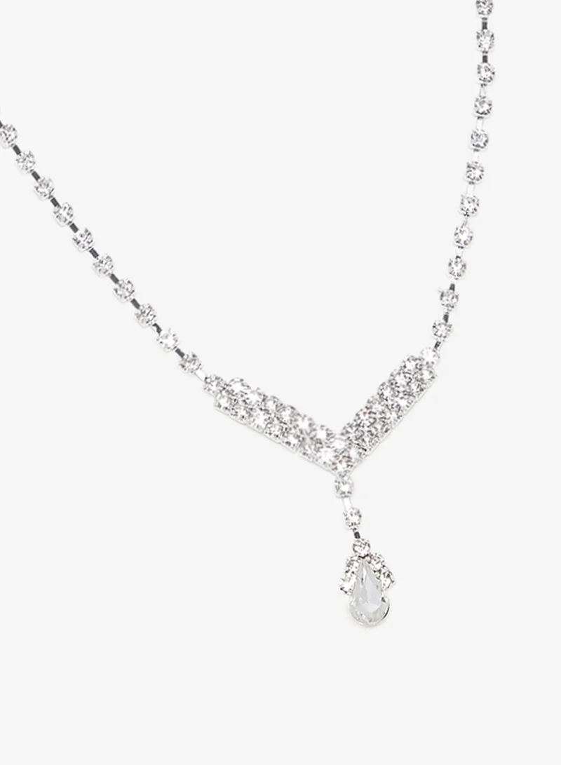 Ella Dainty Dainty Silver Diamonte Jewelry Set Necklace Earrings for Women | Best Price UAE