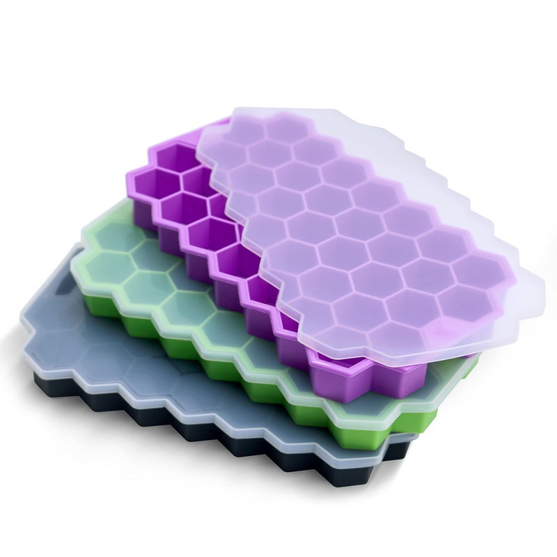 Ice Cube Trays for Freezer with LidSilicone Ice Cube Tray with Lid Ice Maker 3 Pack Multicolor EasyRelease Reusable Ice Cube Coffee Scoop for Coffee Bar Accessories