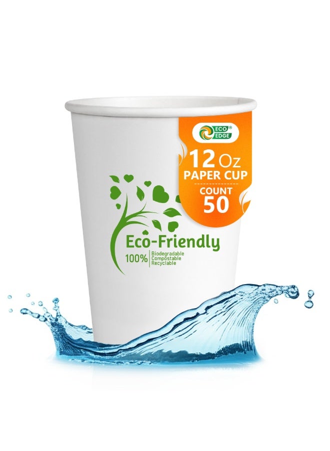 EcoEdge 12 Oz Disposable Heavy-Duty Party Paper Cups (Pack of 50) | Sustainable, Affordable, Premium, Durable, Chemical and Plastic Free | For Hot or Cold Beverages | Everyday Use | 100% Eco-Friendly - Image 2