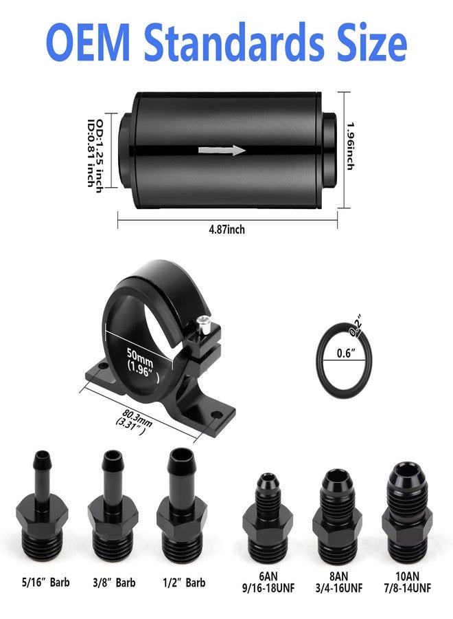 Medoon 10 Micron Inline Fuel Filter with 6AN 8AN 10AN Adapter(6pcs), Barb 1/2", 3/8", 5/16" Fitting Adapter (6pcs),Bracket Clamp 50MM Universal, 10 Micron Filter Element Replacement - Image 3
