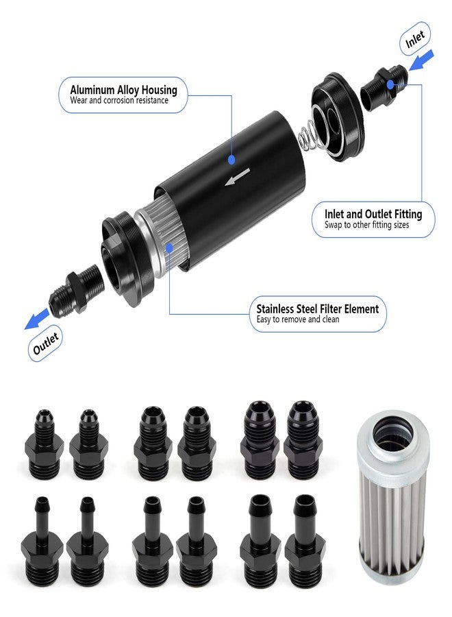 Medoon 10 Micron Inline Fuel Filter with 6AN 8AN 10AN Adapter(6pcs), Barb 1/2", 3/8", 5/16" Fitting Adapter (6pcs),Bracket Clamp 50MM Universal, 10 Micron Filter Element Replacement - Image 5