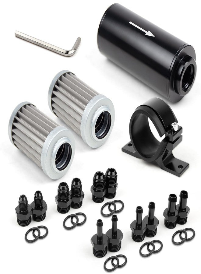 Medoon 10 Micron Inline Fuel Filter with 6AN 8AN 10AN Adapter(6pcs), Barb 1/2", 3/8", 5/16" Fitting Adapter (6pcs),Bracket Clamp 50MM Universal, 10 Micron Filter Element Replacement - Image 1