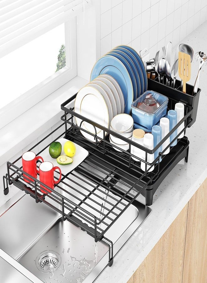 NIOFY Large Dish Drying Rack,Extendable Dish Rack with Cutlery Holder, Anti-Rust Black Dish Racks for Kitchen Counter,Dish Drainers for Kiitchen Sink,Over The Sink Drying Rack Kiitchen - Image 1