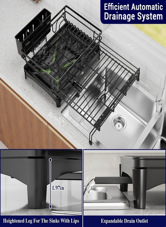 NIOFY Large Dish Drying Rack,Extendable Dish Rack with Cutlery Holder, Anti-Rust Black Dish Racks for Kitchen Counter,Dish Drainers for Kiitchen Sink,Over The Sink Drying Rack Kiitchen - Image 5