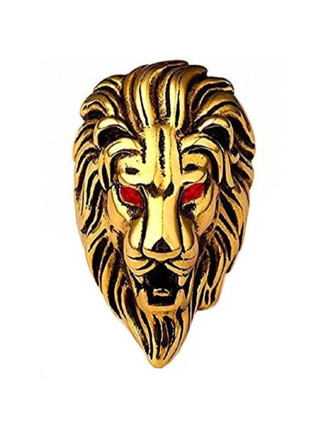 M Men Style خاتم معدني للرجال مزين برأس أسد من الذهب المطلي بحجر الياقوت الأحمر للرجال والأولاد - Image 1