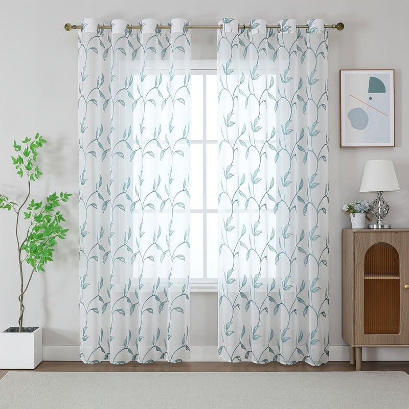 Yellow 132x183cm Rattan Leaf Embroidered Curtain With Metal Rings For Bedroom Living Room Kitchen - Image 4