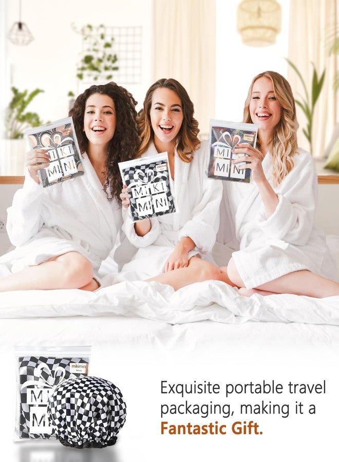 mikimini Large Shower Cap for Women Long Hair, 2 Pack,Elegant Chessboard Design,Double-layer Waterproof, Reusable, Washable, No Odor, X-Large - Image 4