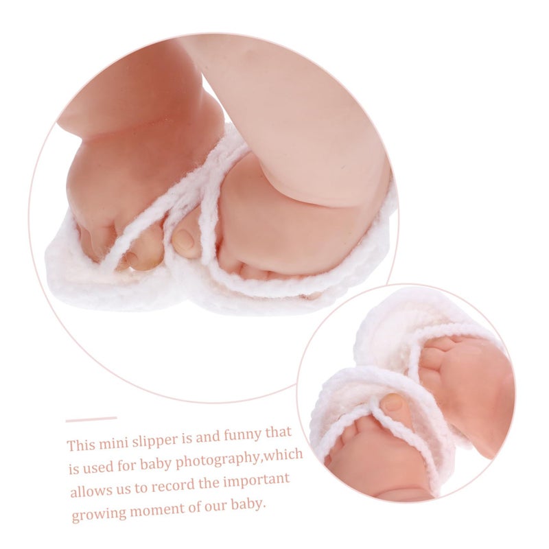 Crochet Knitted Baby Slippers White Photography Props For Newborn Photoshoot - Image 3