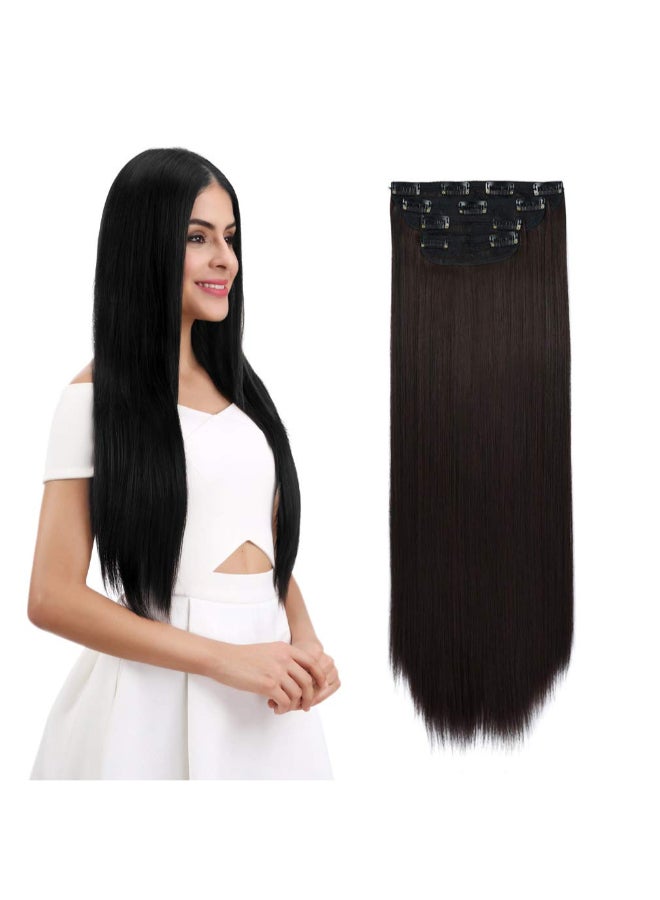 REECHO 20 Straight Long 4 PCS Set Thick Clip in on Synthetic Hair Extensions Dark Brown with Little Reddish - Image 2