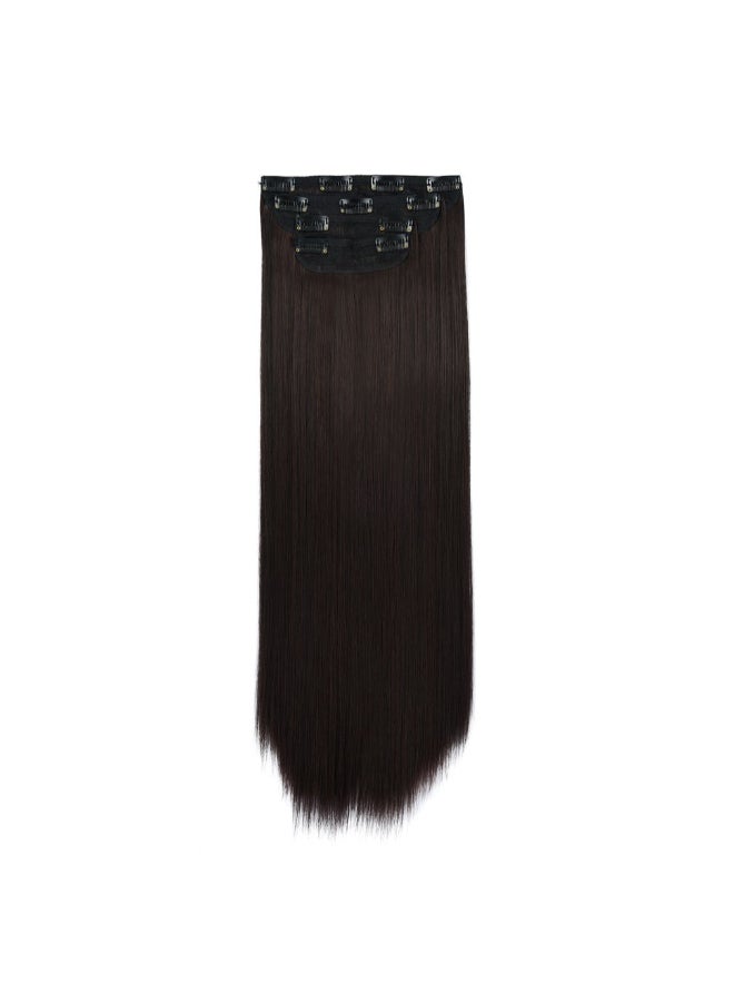REECHO 20 Straight Long 4 PCS Set Thick Clip in on Synthetic Hair Extensions Dark Brown with Little Reddish - Image 4