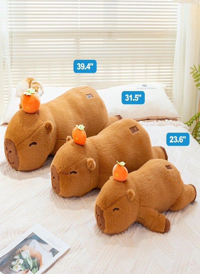 PEACH CAT قطة الخوخ، كابيبارا بلون الكاكي، دمية محشوة بطول 39.4 بوصة، حيوان كابيبارا محشو، ألعاب قطيفة لطيفة، هدايا للكبار، بني - Image 2
