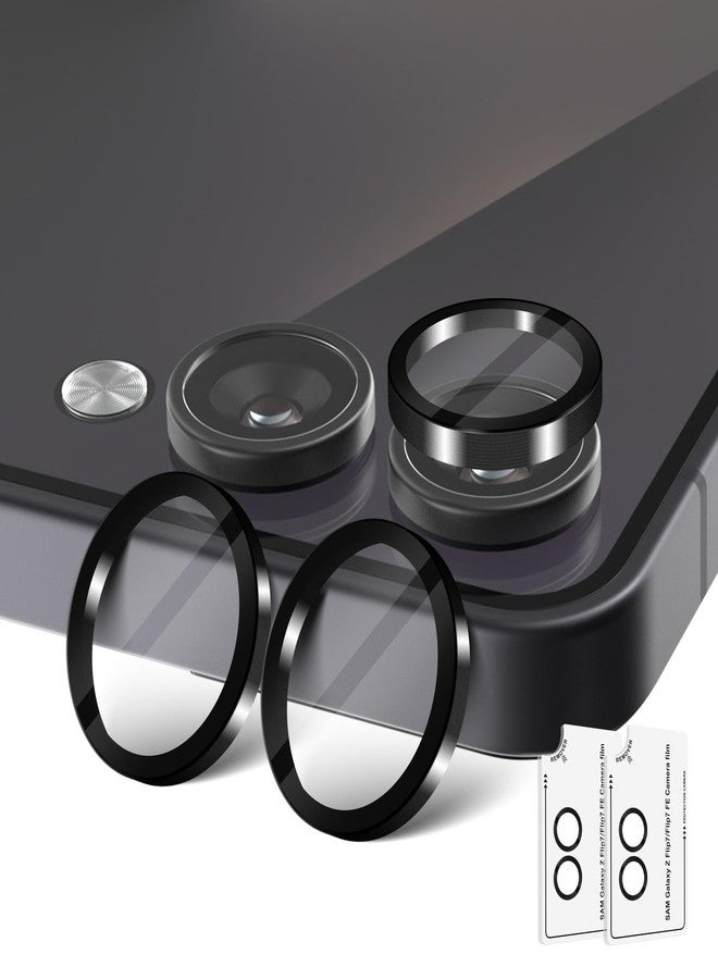 Orzero (2 Sets) Camera Lens Protector Compatible for Samsung Galaxy Z Flip 7/Z Flip 7 FE, Protector de Cámera One-Step Installation Tray Individual Alloy Metal Ring Glass Case Friendly - Black - Image 1