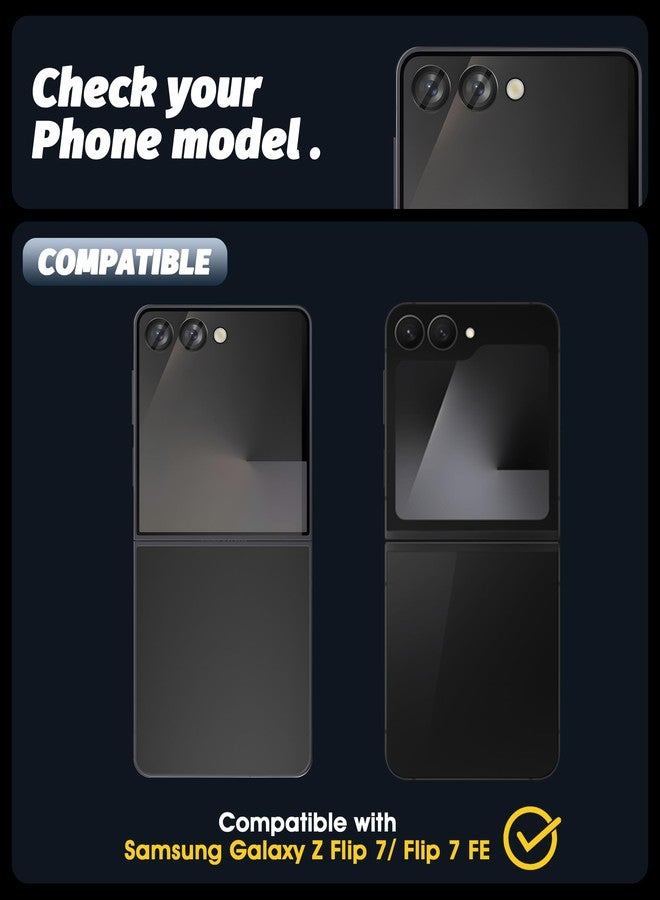 Orzero (2 Sets) Camera Lens Protector Compatible for Samsung Galaxy Z Flip 7/Z Flip 7 FE, Protector de Cámera One-Step Installation Tray Individual Alloy Metal Ring Glass Case Friendly - Black - Image 2