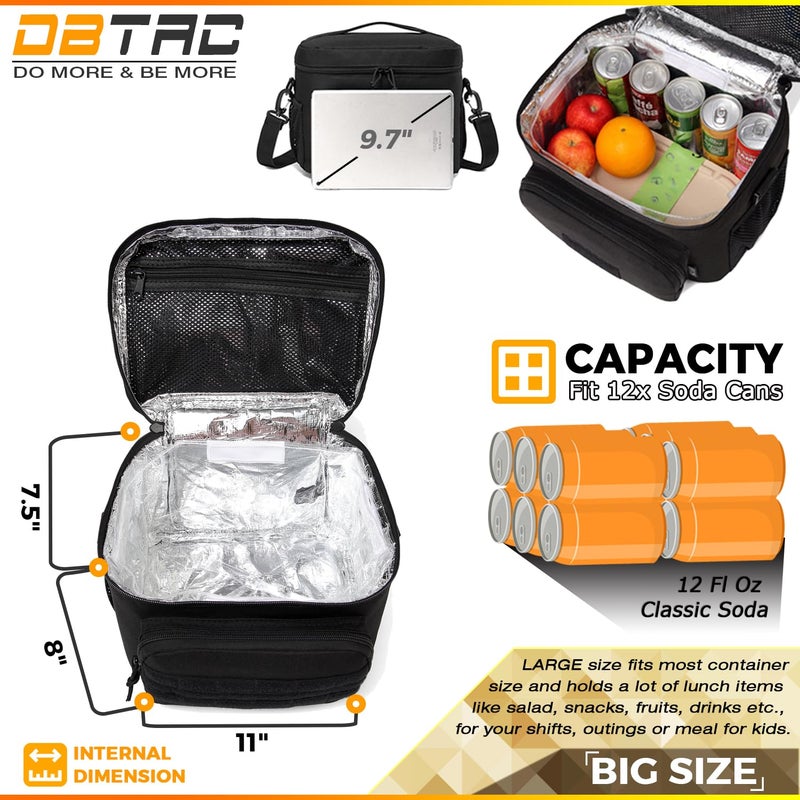 DBTAC Tactical Lunch Bag for Men Women, 12 Cans Insulated Lunch Box for Adult | 9L Leakproof Lunch Cooler Tote for Work Office Outdoor Travel | Soft Easy To Clean Liner x2, Black - Image 3