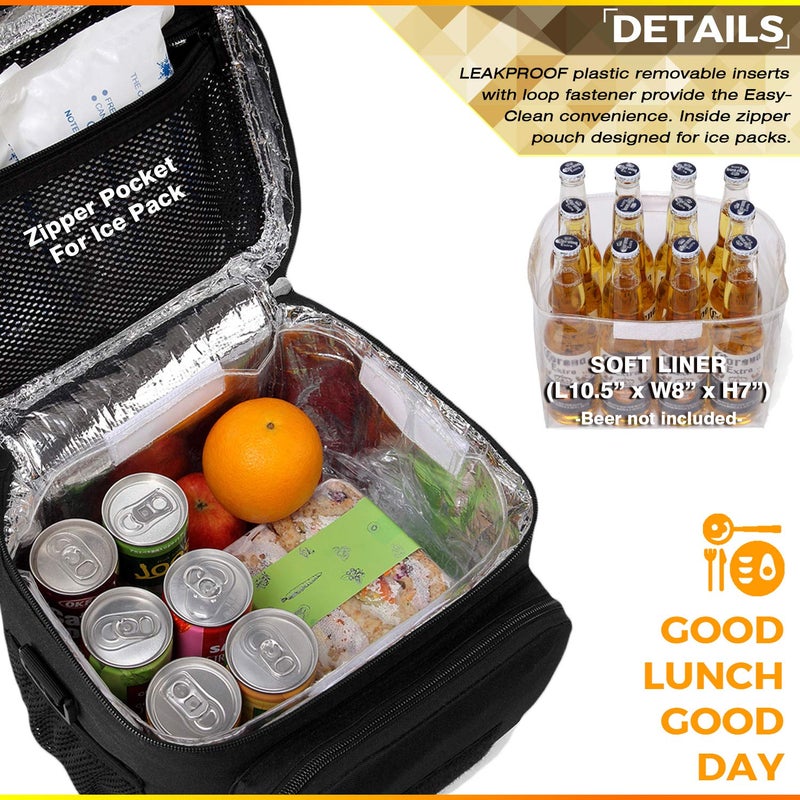 DBTAC Tactical Lunch Bag for Men Women, 12 Cans Insulated Lunch Box for Adult | 9L Leakproof Lunch Cooler Tote for Work Office Outdoor Travel | Soft Easy To Clean Liner x2, Black - Image 4