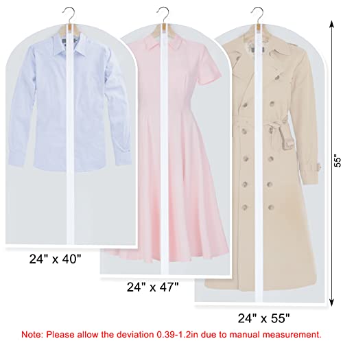 YYDSLEE Clear Garment Bags for Hanging Clothes, Set of 12 Suit Bags Dust-Resistant Clothes Cover Bags PEVA Breathable Clothes Protectors with Full Zipper for Closet Storage, 24” x 40”/47”/55” - Image 2