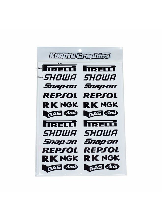 Kungfu Graphics Micro Sponsor Logo Racing Sticker Sheet Universal (7.2X 10.2 inch), White Black - Image 1
