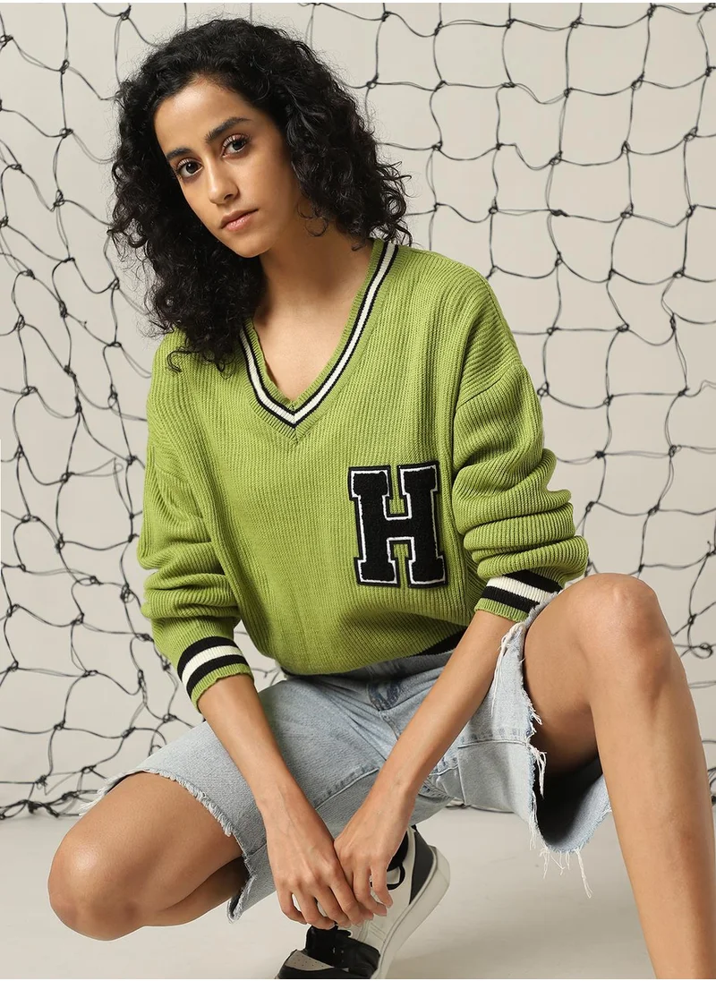 هوبرهولمي Women's Multicoloured 100% Acrylic Solid Regular Fit Sweater