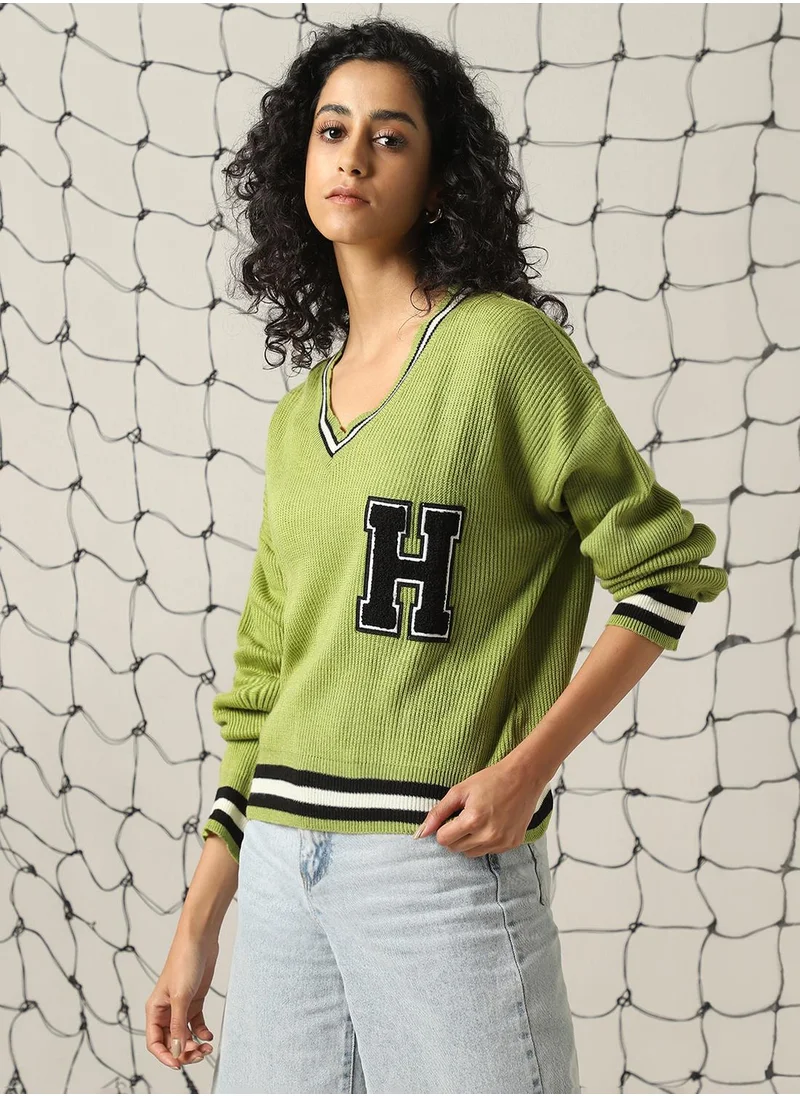 هوبرهولمي Women's Multicoloured 100% Acrylic Solid Regular Fit Sweater