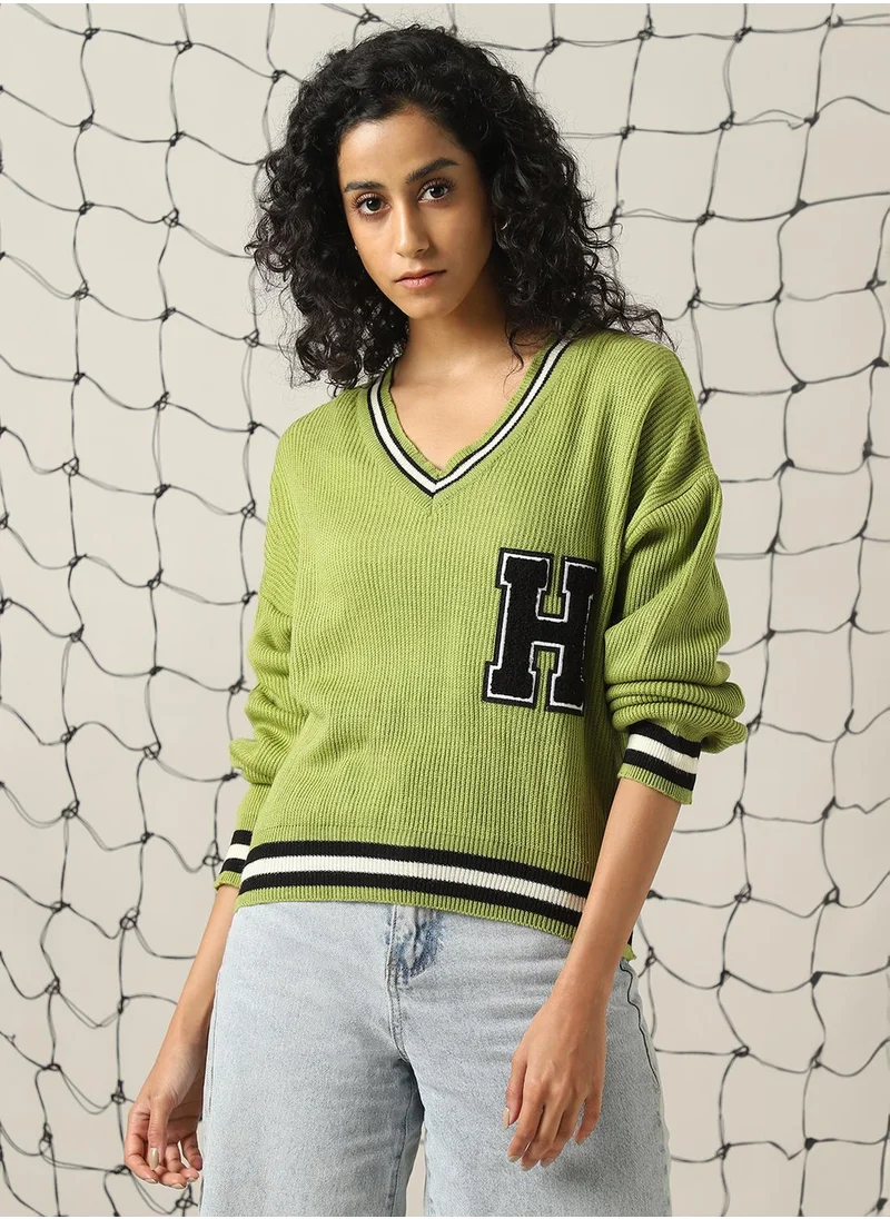 Hubberholme Women's Multicoloured 100% Acrylic Solid Regular Fit Sweater