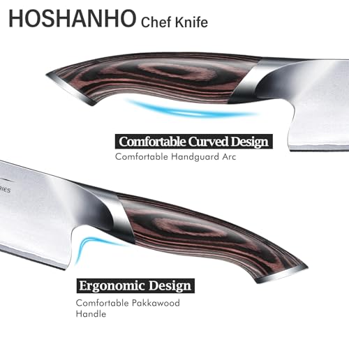 HOSHANHO سكين مطبخ هوشانه في الفولاذ الكربوني الياباني، سكين شيف محترف عالي الجودة 8 بوصة، سكاكين طهي فائقة الحدة غير قابلة للانزلاق مع مقبض مريح - Image 3