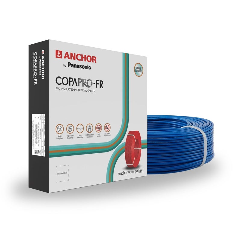 Anchor Anchor by Panasonic 4 mm COPAPro FR Electrical Wire 90 Meter Fire Resistant Single Core PVC insulated Pure Copper Wire Anti Rodent Anti Termite Flexible Wire for Connections BLUE 96141BU  - Image 1