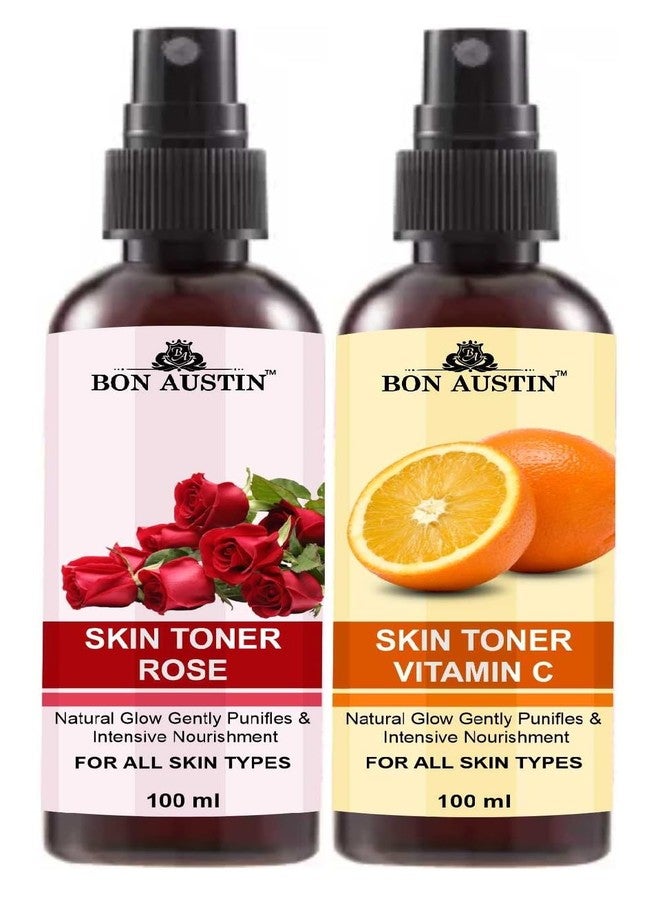 Bon Austin Rose Petal Toner 100ML & Vitamin C Face Toner 100ML Tightens Pores | Instantly Hydrates | Gaves Hydrating and Cleansing Skin Pack of 2 - Image 1