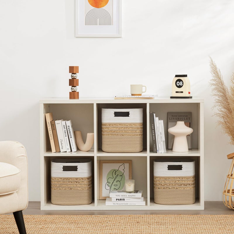 UBBCARE Set of 4 Storage Cubes 11 X 10.5 X 10.5 in, Water Hyacinth Storage Bins for Shelves, Toys, Book, Storage Baskets with Handles, Cotton Rope Woven Baskets for Organizing, Brown - Image 4